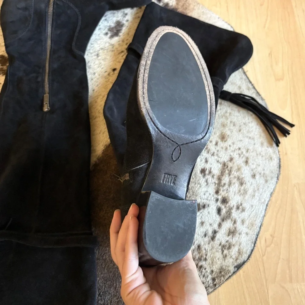 FRYE‎ Clara Tassel Over Knee Women's Black Suede Boot Size 8.5